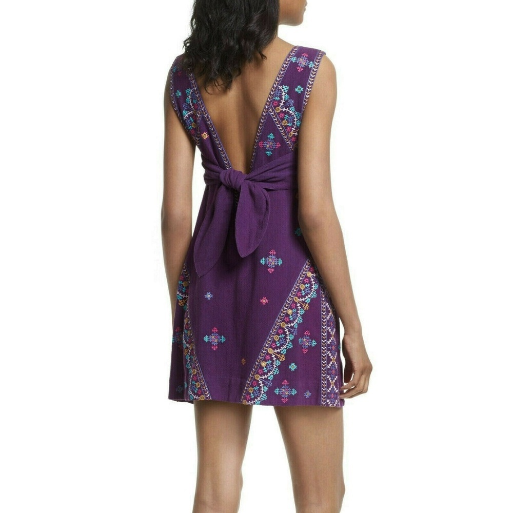 NWT Free People Never Been Purple Embroidered Tie Back Tank Dress Mini Cutout - Picture 6 of 6